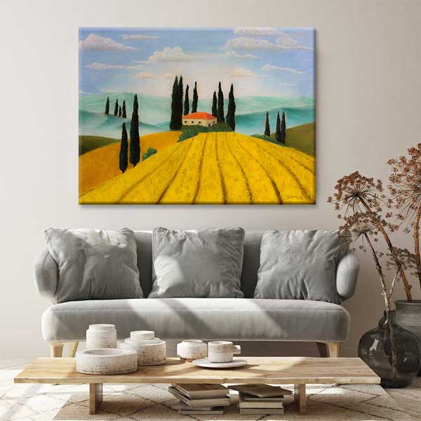 kanvas-tablo-4674-02 Toskana Esintili Çiftlik Evi Manzarası Kanvas Tablo 4674