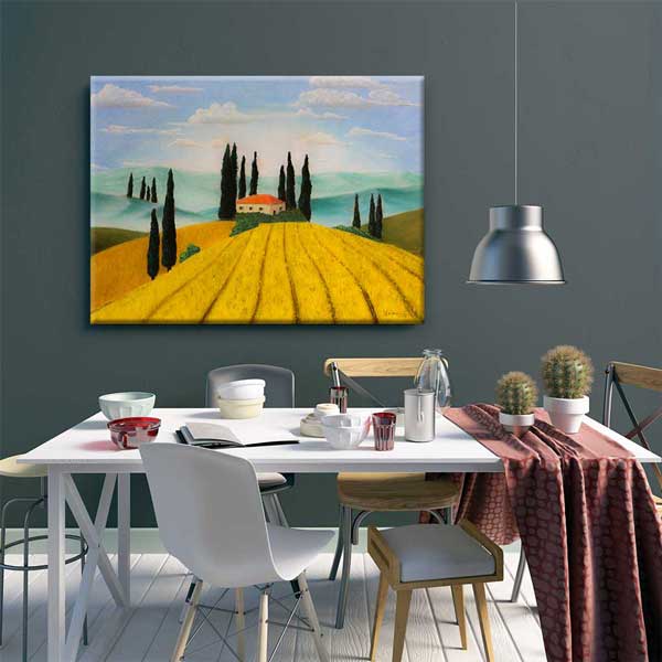 kanvas-tablo-4674-03 Toskana Esintili Çiftlik Evi Manzarası Kanvas Tablo 4674