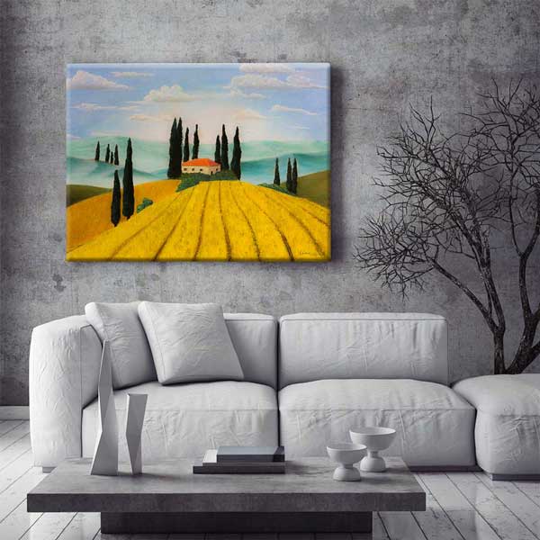 kanvas-tablo-4674-04 Toskana Esintili Çiftlik Evi Manzarası Kanvas Tablo 4674