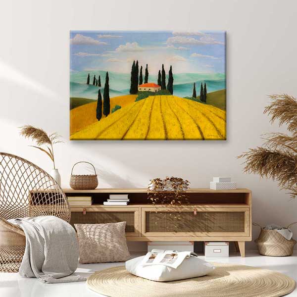 kanvas-tablo-4674-05 Toskana Esintili Çiftlik Evi Manzarası Kanvas Tablo 4674