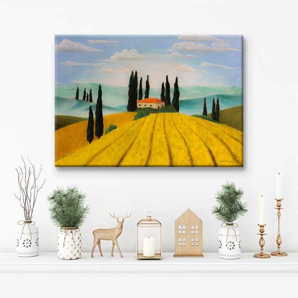 kanvas-tablo-4674-06 Toskana Esintili Çiftlik Evi Manzarası Kanvas Tablo 4674