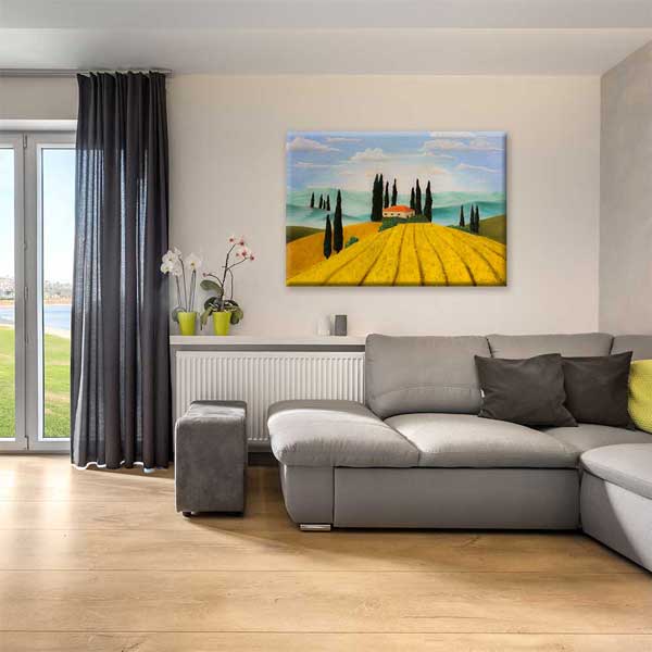 kanvas-tablo-4674-07 Toskana Esintili Çiftlik Evi Manzarası Kanvas Tablo 4674
