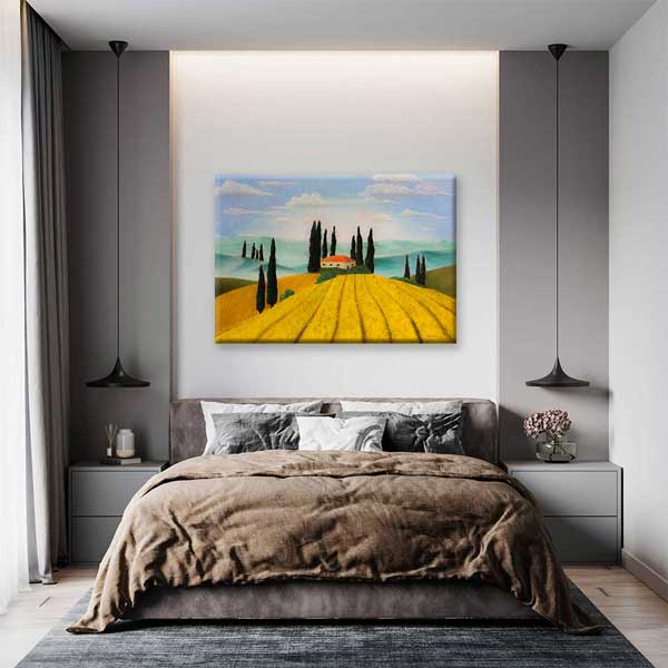 kanvas-tablo-4674-08 Toskana Esintili Çiftlik Evi Manzarası Kanvas Tablo 4674