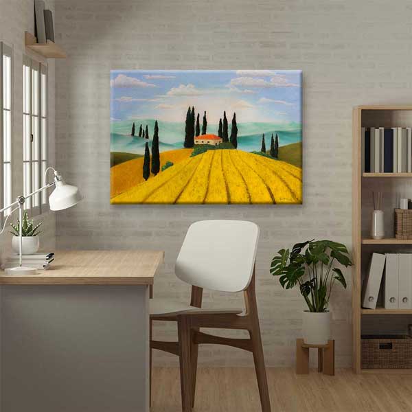 kanvas-tablo-4674-09 Toskana Esintili Çiftlik Evi Manzarası Kanvas Tablo 4674
