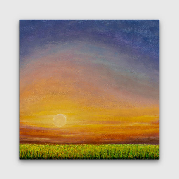 Gün Batımı ve Yeşil Kır Ovası Manzarası Kanvas Tablo 4692