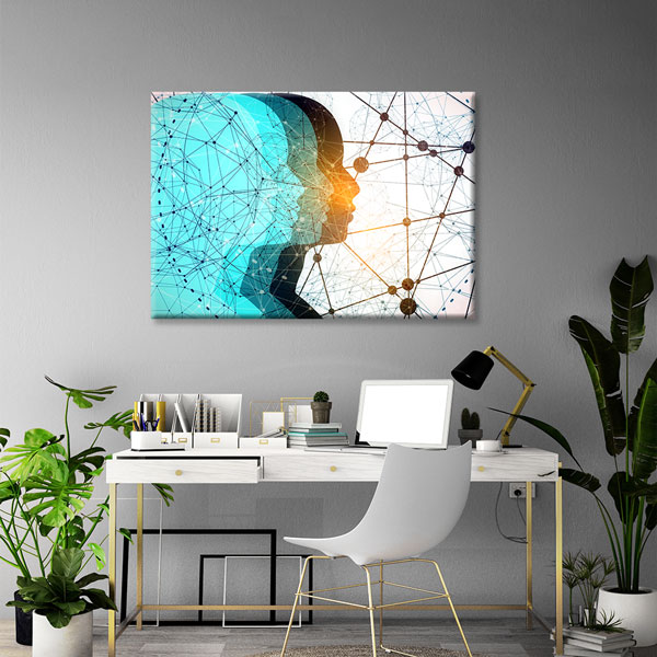 Bağlantı Ağı ve İnsan Silüeti Temalı Kanvas Duvar Tablosu – 5433