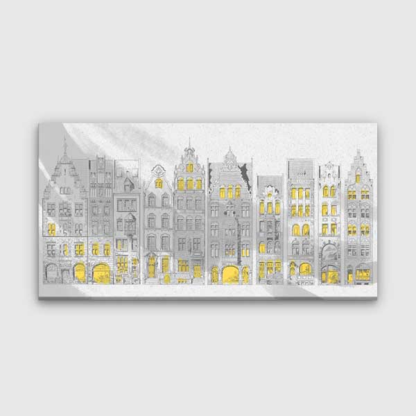kanvas-tablo-5549-00 Tarihi Binalar İllüstrasyonu Sarı Detaylı Kanvas Tablo – 5549