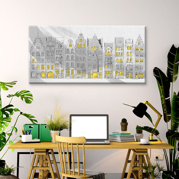 Tarihi Binalar İllüstrasyonu Sarı Detaylı Kanvas Tablo – 5549