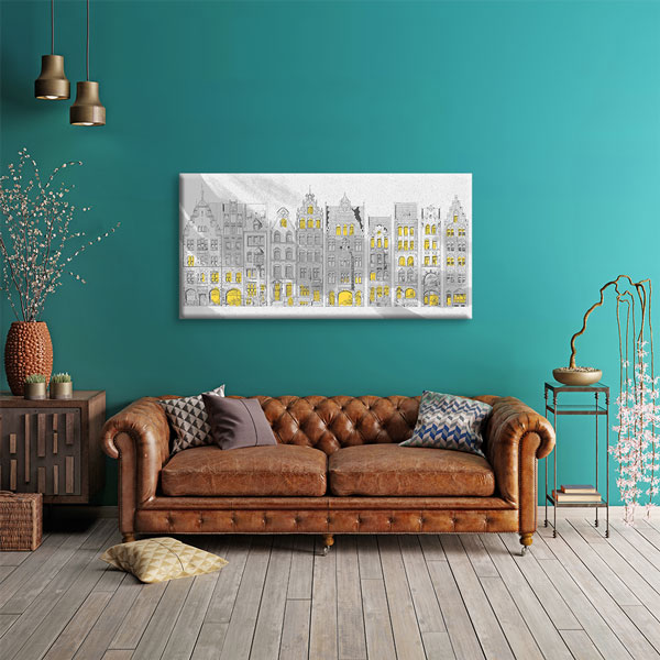 Tarihi Binalar İllüstrasyonu Sarı Detaylı Kanvas Tablo – 5549