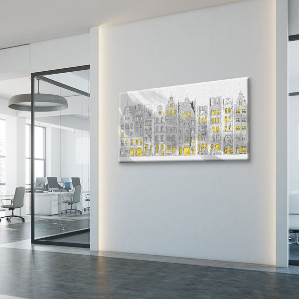 Tarihi Binalar İllüstrasyonu Sarı Detaylı Kanvas Tablo – 5549