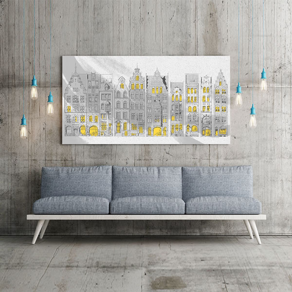 Tarihi Binalar İllüstrasyonu Sarı Detaylı Kanvas Tablo – 5549