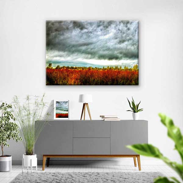 Dramatik Gökyüzü ve Sonbahar Tarlası Kanvas Tablo 4385