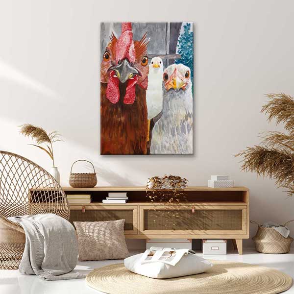 kanvas-tablocu-4701-01 Üç Tavuk Portresi Yakın Plan Sanatsal Kanvas Tablo 4701