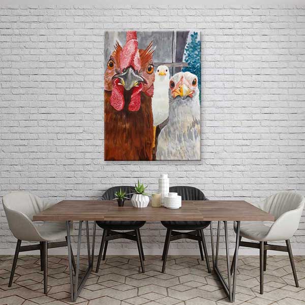 kanvas-tablocu-4701-02 Üç Tavuk Portresi Yakın Plan Sanatsal Kanvas Tablo 4701