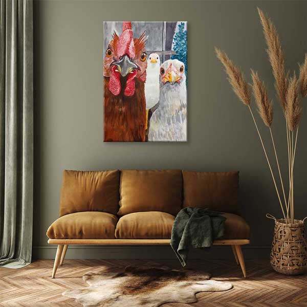 kanvas-tablocu-4701-06 Üç Tavuk Portresi Yakın Plan Sanatsal Kanvas Tablo 4701