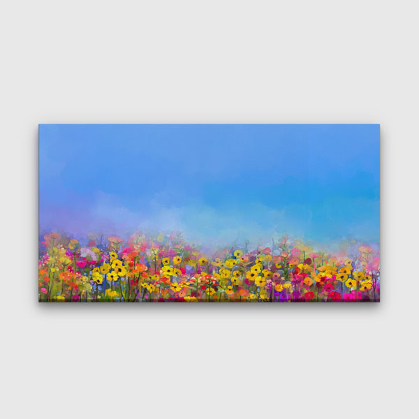 Mavi Gökyüzü Altında Renkli Kır Çiçekleri Temalı Kanvas Tablo 4231