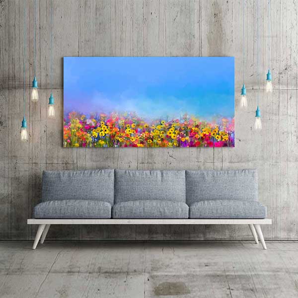 Mavi Gökyüzü Altında Renkli Kır Çiçekleri Temalı Kanvas Tablo 4231