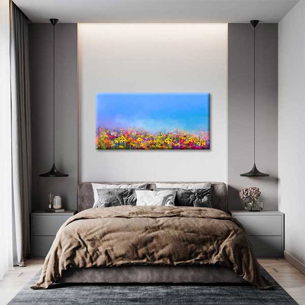 Mavi Gökyüzü Altında Renkli Kır Çiçekleri Temalı Kanvas Tablo 4231