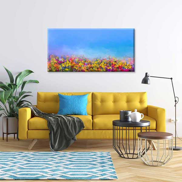 Mavi Gökyüzü Altında Renkli Kır Çiçekleri Temalı Kanvas Tablo 4231
