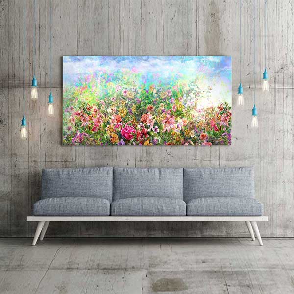 Pastel Işıltılı Çiçek Bahçesi Temalı Kanvas Tablo 4232