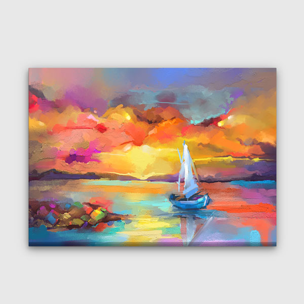 Renkli Gün Batımı ve Yelkenli Kanvas Tablo 4381