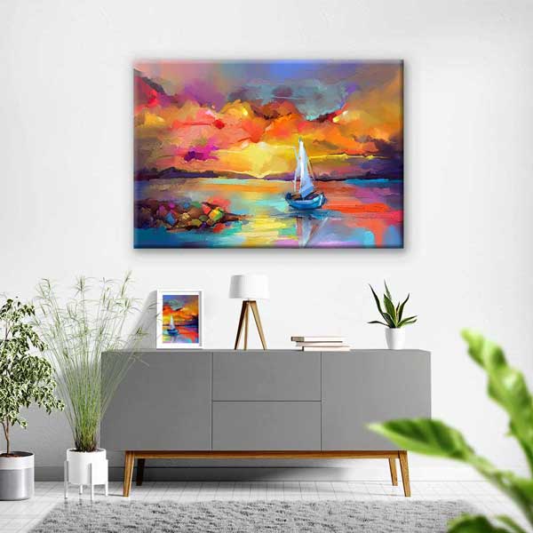 Renkli Gün Batımı ve Yelkenli Kanvas Tablo 4381