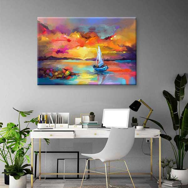 Renkli Gün Batımı ve Yelkenli Kanvas Tablo 4381