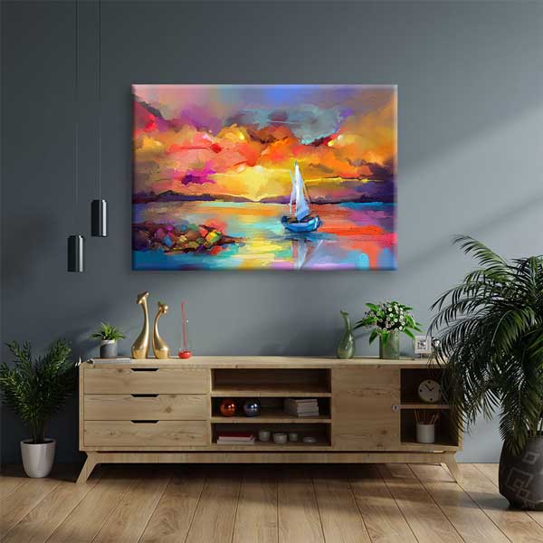 Renkli Gün Batımı ve Yelkenli Kanvas Tablo 4381