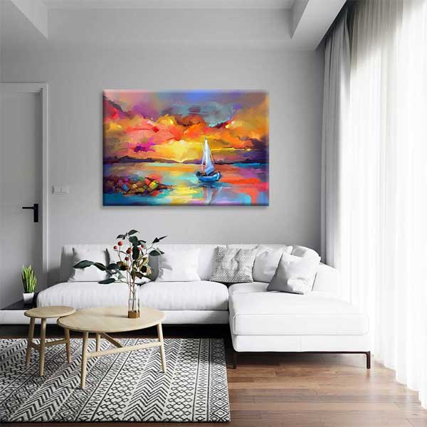 Renkli Gün Batımı ve Yelkenli Kanvas Tablo 4381