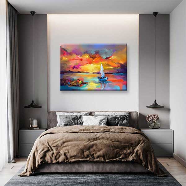 Renkli Gün Batımı ve Yelkenli Kanvas Tablo 4381