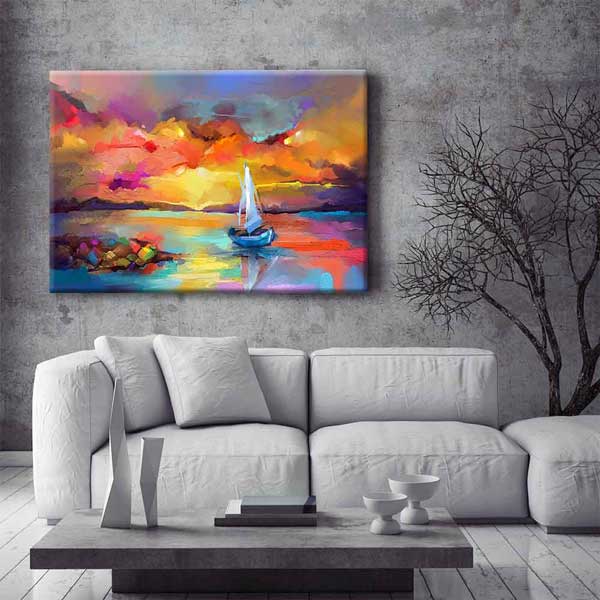 Renkli Gün Batımı ve Yelkenli Kanvas Tablo 4381