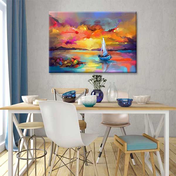 Renkli Gün Batımı ve Yelkenli Kanvas Tablo 4381