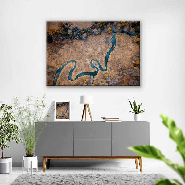 Havadan Görünüm Kıvrımlı Nehir Manzarası Kanvas Tablo 4391