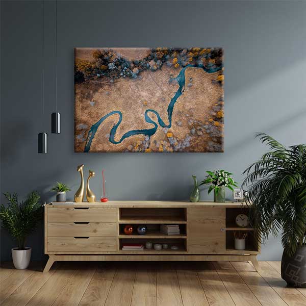 Havadan Görünüm Kıvrımlı Nehir Manzarası Kanvas Tablo 4391