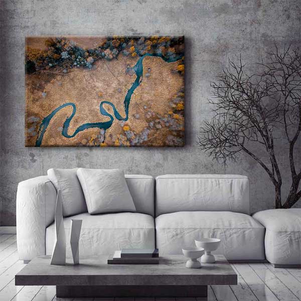 Havadan Görünüm Kıvrımlı Nehir Manzarası Kanvas Tablo 4391