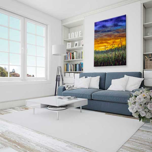 Gün Batımı ve Çayır Siluetleri Dikey Kanvas Tablo 4399