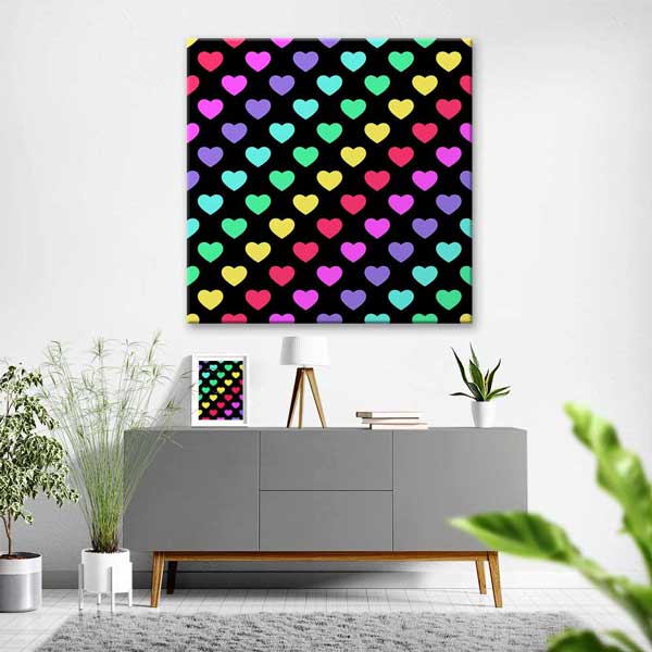 Neon Renkli Kalpler Romantik Kanvas Tablo 4473
