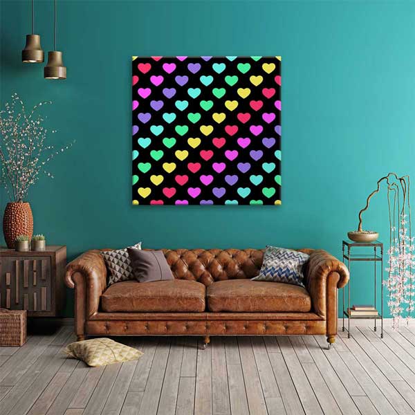 Neon Renkli Kalpler Romantik Kanvas Tablo 4473