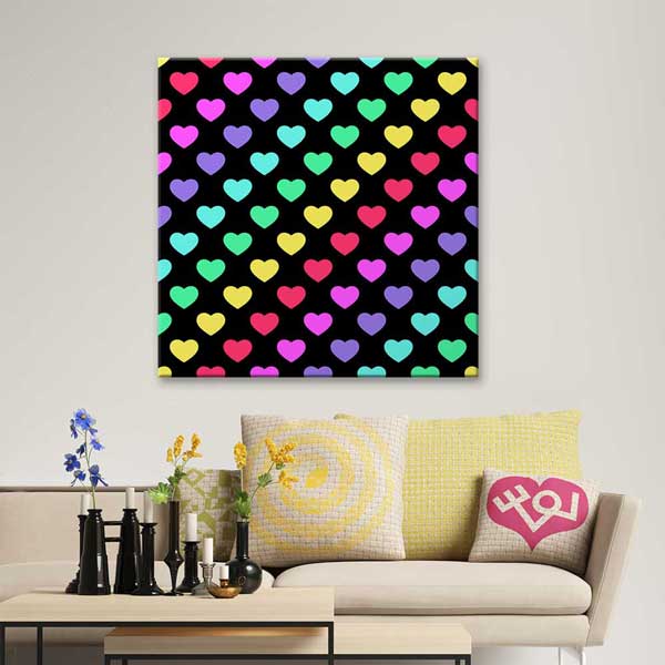 Neon Renkli Kalpler Romantik Kanvas Tablo 4473