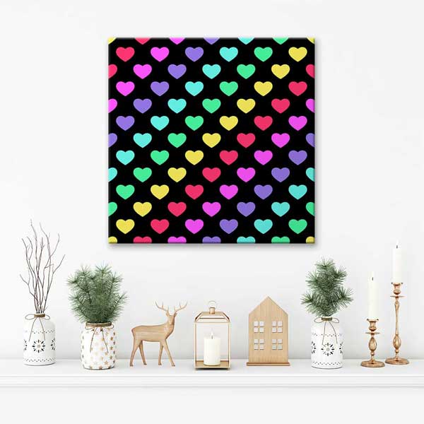 Neon Renkli Kalpler Romantik Kanvas Tablo 4473