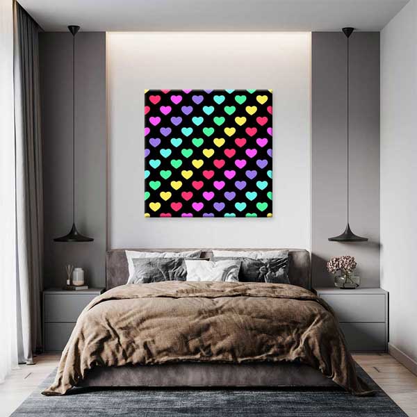 Neon Renkli Kalpler Romantik Kanvas Tablo 4473