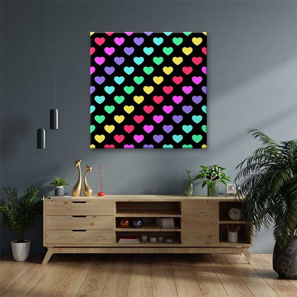 Neon Renkli Kalpler Romantik Kanvas Tablo 4473