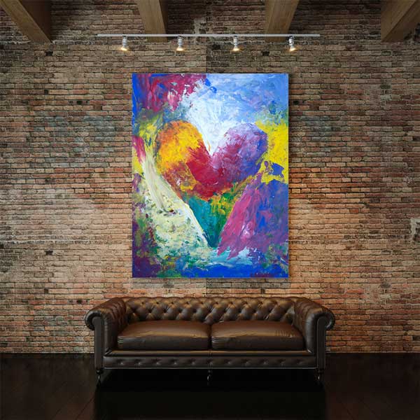 Soyut Renkli Kalp Romantik Kanvas Tablo 4480