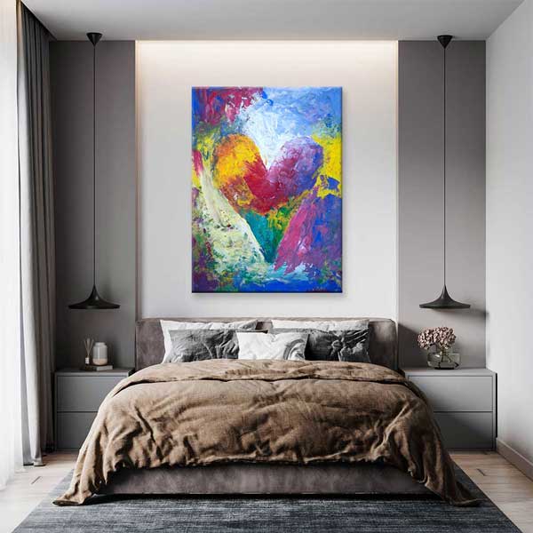 Soyut Renkli Kalp Romantik Kanvas Tablo 4480