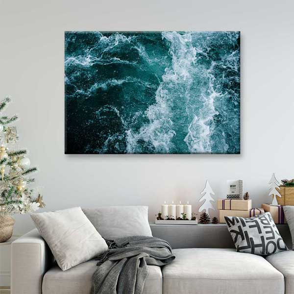 Turkuaz Dalgalar Soyut Deniz Dokusu Duvar Tablosu 4575