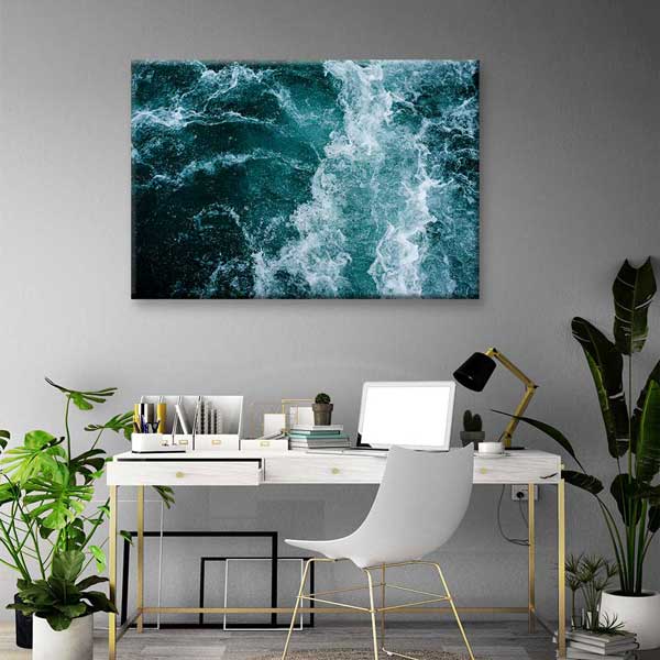 Turkuaz Dalgalar Soyut Deniz Dokusu Duvar Tablosu 4575