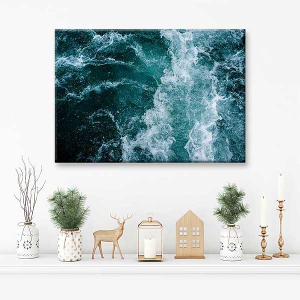 Turkuaz Dalgalar Soyut Deniz Dokusu Duvar Tablosu 4575