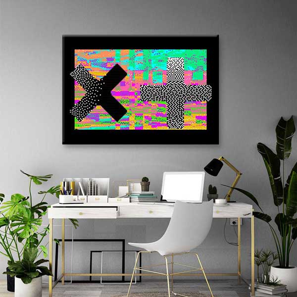 Dijital Glitch Art X ve Artı Sembolü Kanvas Duvar Tablosu 4806