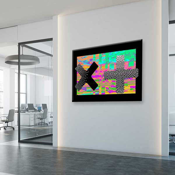 Dijital Glitch Art X ve Artı Sembolü Kanvas Duvar Tablosu 4806
