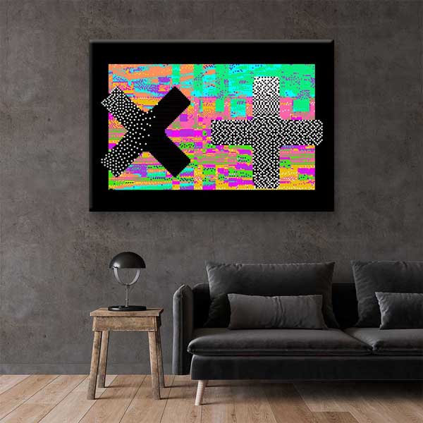 Dijital Glitch Art X ve Artı Sembolü Kanvas Duvar Tablosu 4806